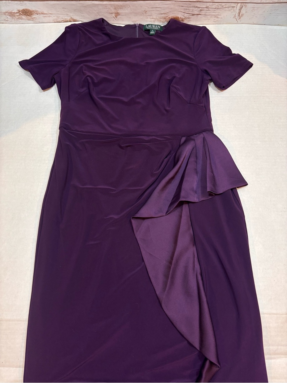 Ralph Lauren Purple Sheath Dress with Side Ruffle